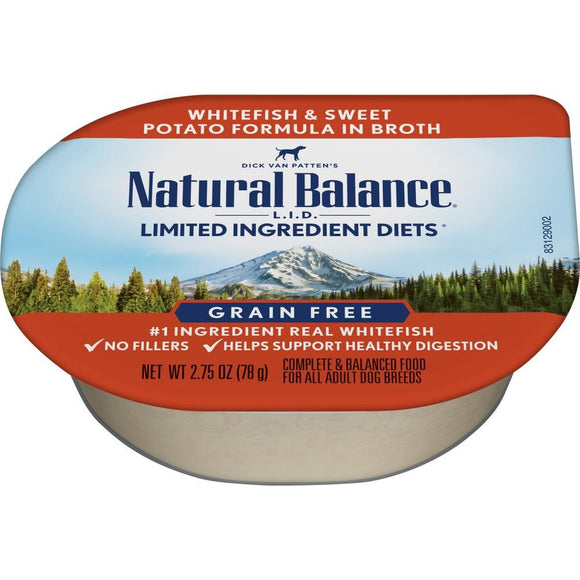 Natural Balance L.I.D. Limited Ingredient Diet Grain Free Flaked White Fish and Sweet Potato Formula in Broth Dog Food Cups