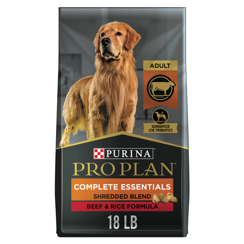 Purina Pro Plan Adult Complete Essentials Shredded Blend Beef & Rice with Probiotics Dry Dog Food
