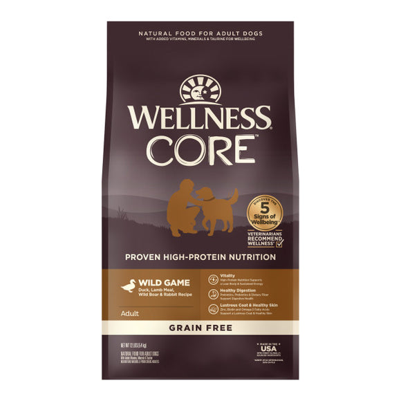Wellness CORE Grain Free Natural Wild Game Duck, Turkey, Wild Boar and Rabbit Recipe Dry Dog Food