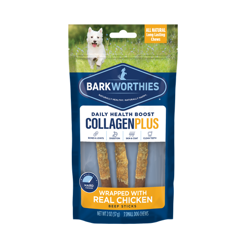 Barkworthies Collagen PLUS Beef Sticks Chicken Wrapped Small - 3 Pack