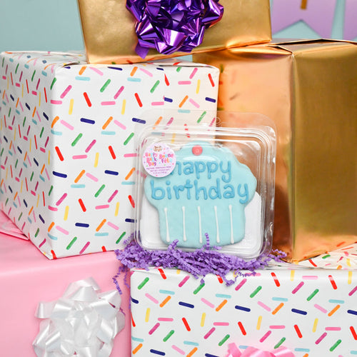 Bosco and Roxy's Prepackaged Giant Blue Happy Birthday Cupcake | Birthday (case) Dog Treats